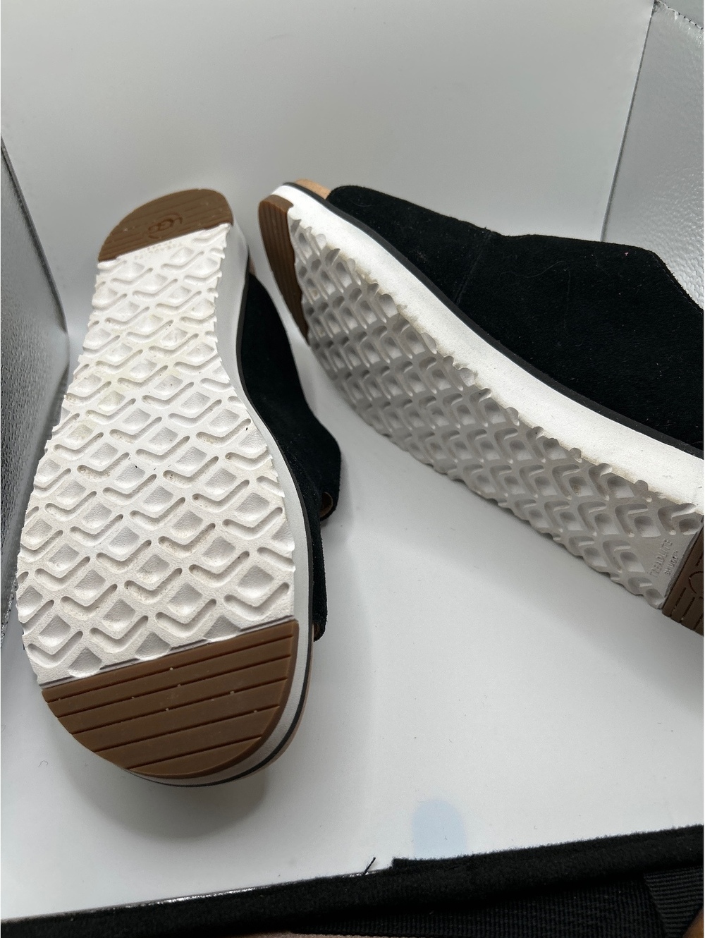 UGG Black Fluff Indio Suede Fuzzy Buckle Slide Sandals Size 9.5 Women VGC - Picture 7 of 7